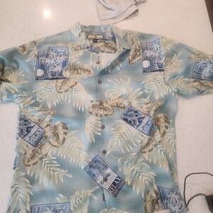 Tommy Bahama Blue and Tan Casual Button Down Shirt